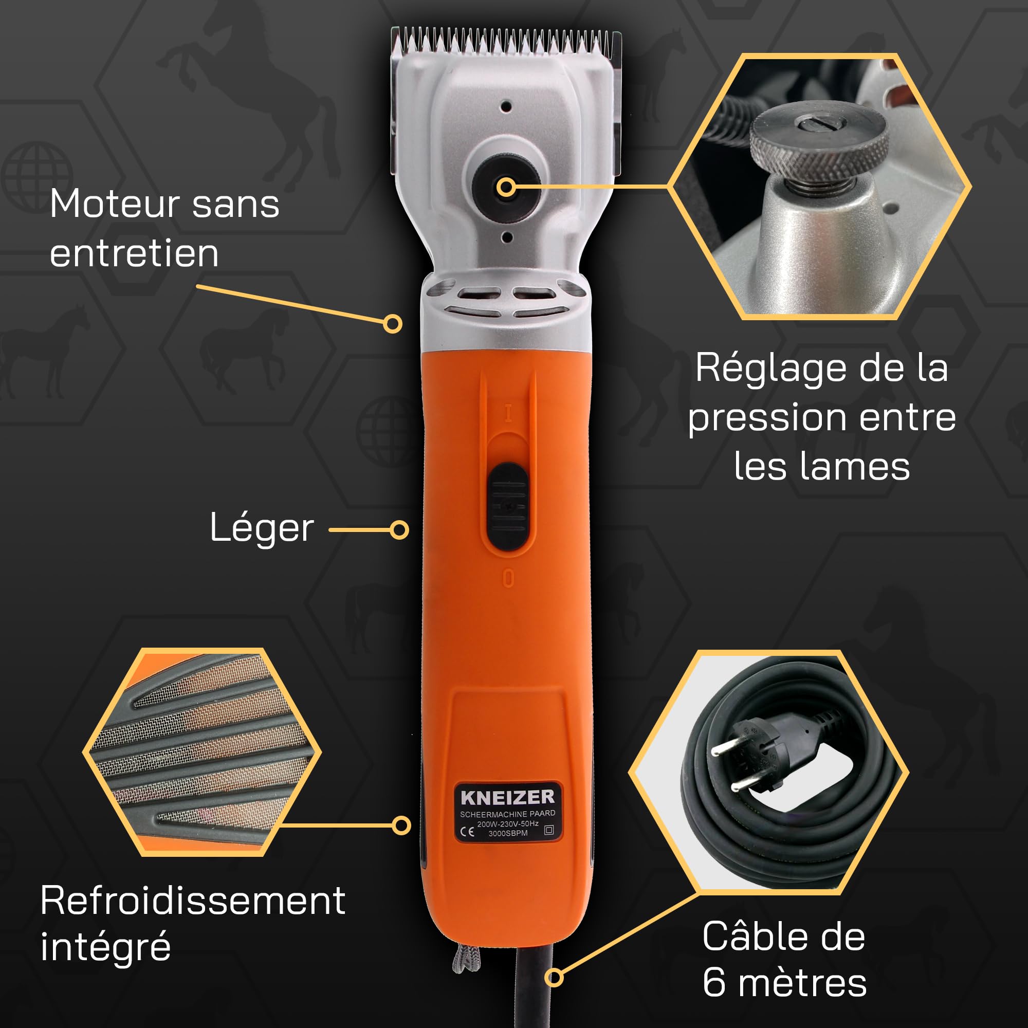 Tondeuse Cheval KNEIZER Kit Complet Lames Interchangeables Silencieuse Faible Vibration