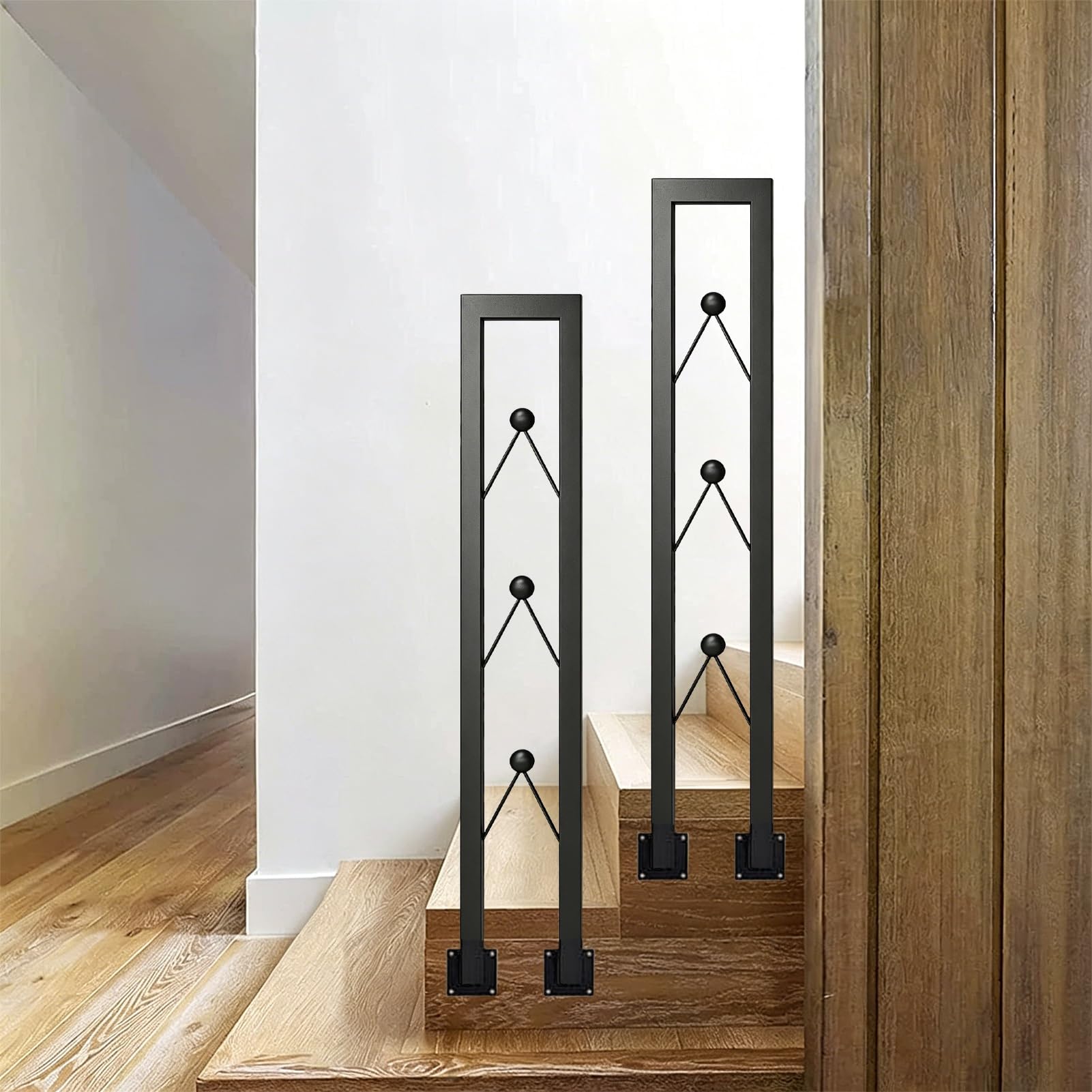 Stair Railing Banister Metal Side Mounted Handrail for 1 Step, Black Square Tube Guardrail for Garden Porch, Entrance, Lofts, Balcony, Deck(95cm/37in)