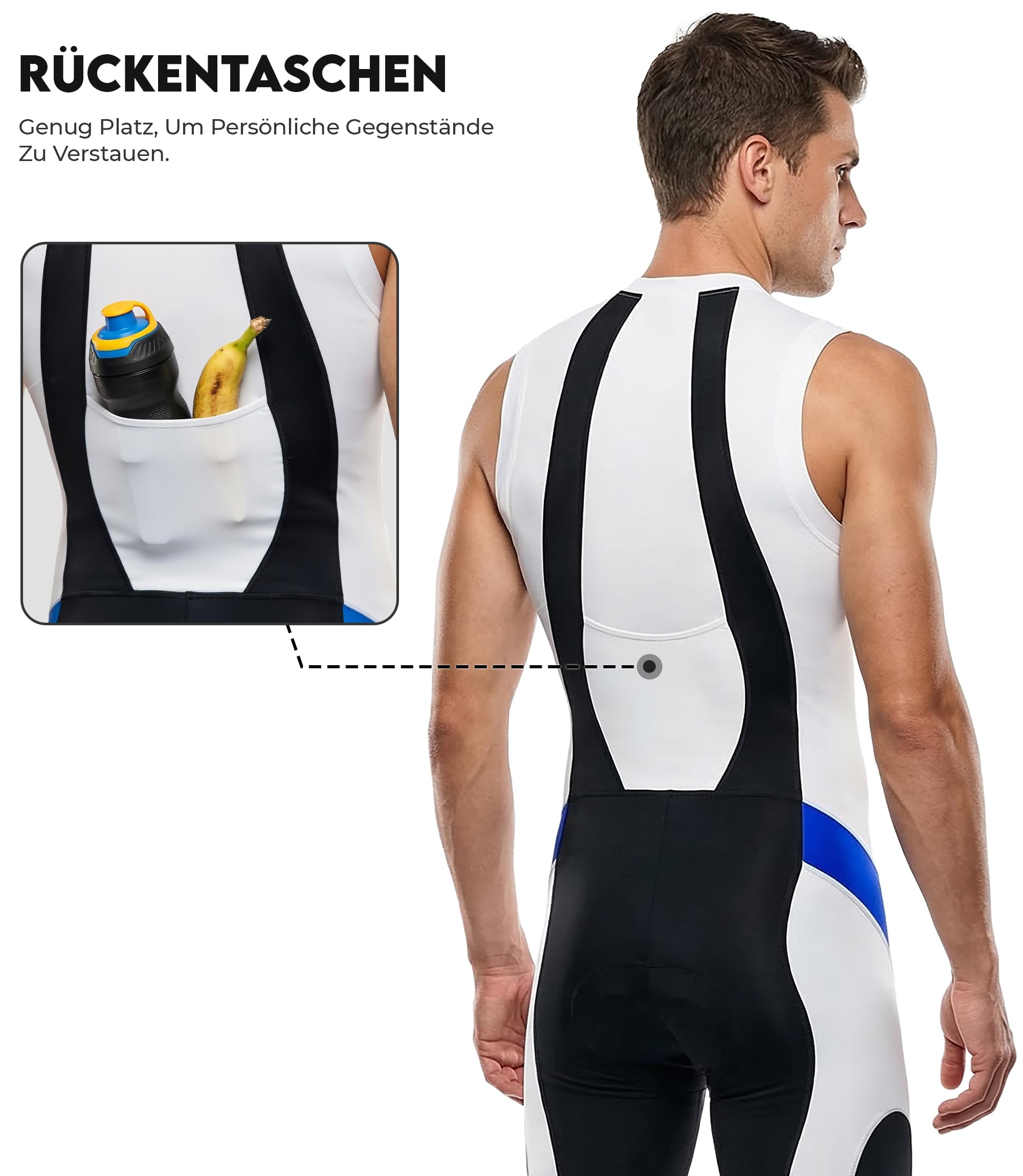 FDX Ärmelloser Triathlon Anzug Herren Schaumpolster Trisuit | Schnelltrocknendes Material Atmungsaktives Stretchgewebe Flachnähte für Schwimmen Radfahren Laufen Wettkampf und Training