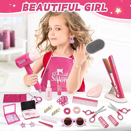 Miniatura 7 de Juguetes de peluquería para niñas, 49 piezas, juego de salón de belleza, kit de estilista de peluquería, accesorios para el cabello para niñas,