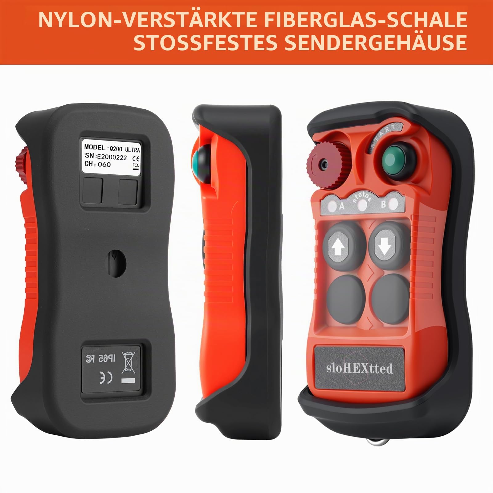 Q200 Ultra Industrielle Funkfernbedienung Kräne 12-24V | 2-Tasten-Fernbedienung für LKW-Heckklappe Mini-Seilzug Einfachwinde kleiner Brückenkran Laufkatze horizontales Hebegerät