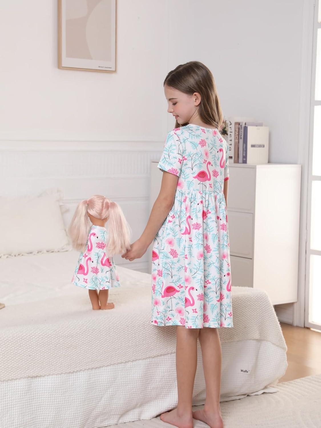 Bow Dream Toddler Girls Casual Dress for Girls Short Sleeve Cute Cartoon Kids Dress Party Birthday Flamingo - Image 3