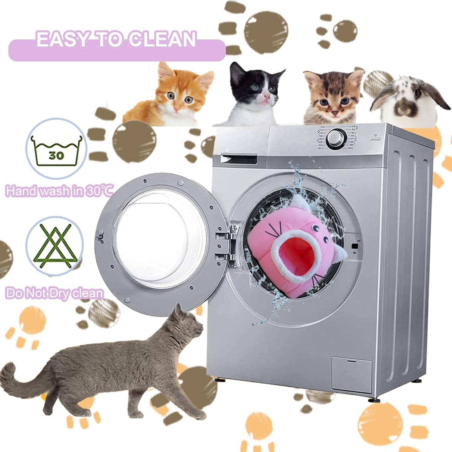 Cat Beds for Indoor Cats, Small Cat House, Washable Cat Bed Cave House Cozy Cat Hideout, Cat Tent Cat Sofa with Cushion Pillow, for Cats or Small Dogs/Puppy/Kitty/Kitten/Rabbit ( Color : Pink , Size :