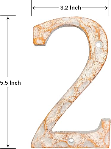Miniatura 2 de Números de casa, 5.5 pulgadas de hierro fundido de metal único, número de dirección de casa para casas exteriores o puerta delantera, blanco y