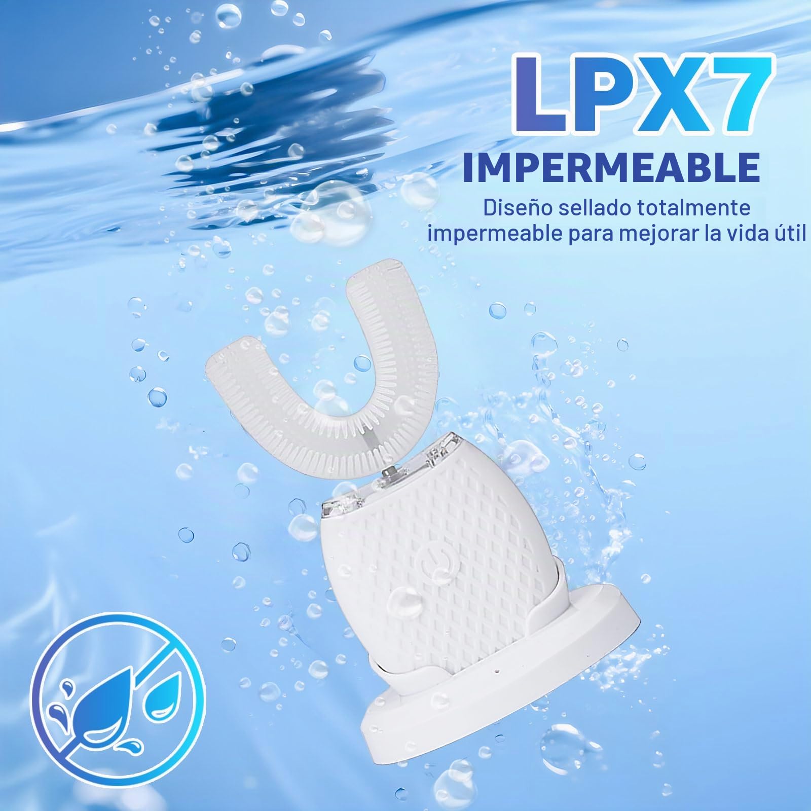 Cepillo de dientes ultrasónico, cepillo de dientes eléctrico ultrasónico automático de 360°, cepillo de dientes eléctrico ultrasónico para adultos con 1 cabezal de cepillo de silicona en forma de U, 3