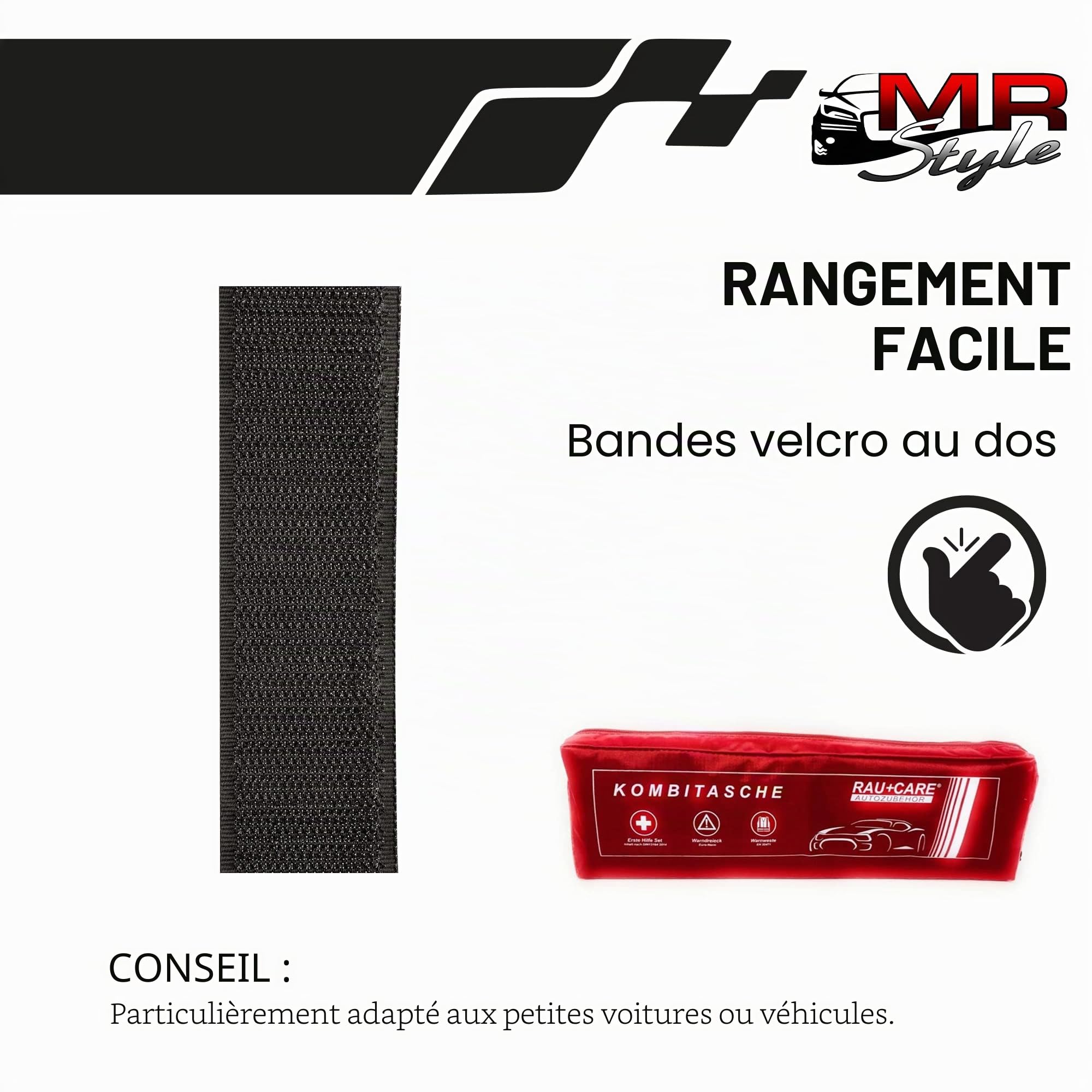 Sacoche multifonctions pour véhicule Rouge Contient une trousse de secours conforme à la norme DIN 13164, un triangle de signalisation ECE, un gilet de sécurité