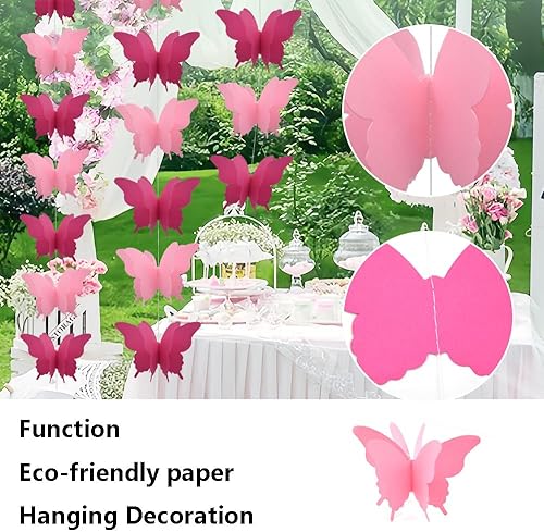 Miniatura 3 de 4 carteles de papel de mariposa de 9.2 ft118 pulgadas, guirnalda de papel de mariposa colgante, serpentinas colgantes de mariposas, decoraciones de