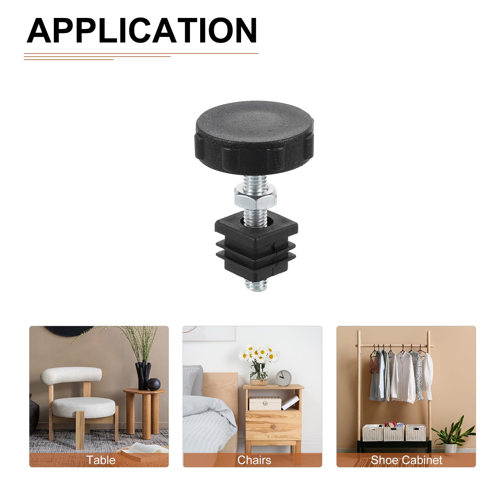 DTGN 20x20mm(LxW) Adjustable Leveling Feet - 8Set - Good for Furniture - Square Insert Kit Furniture Glide - Black - Image 4