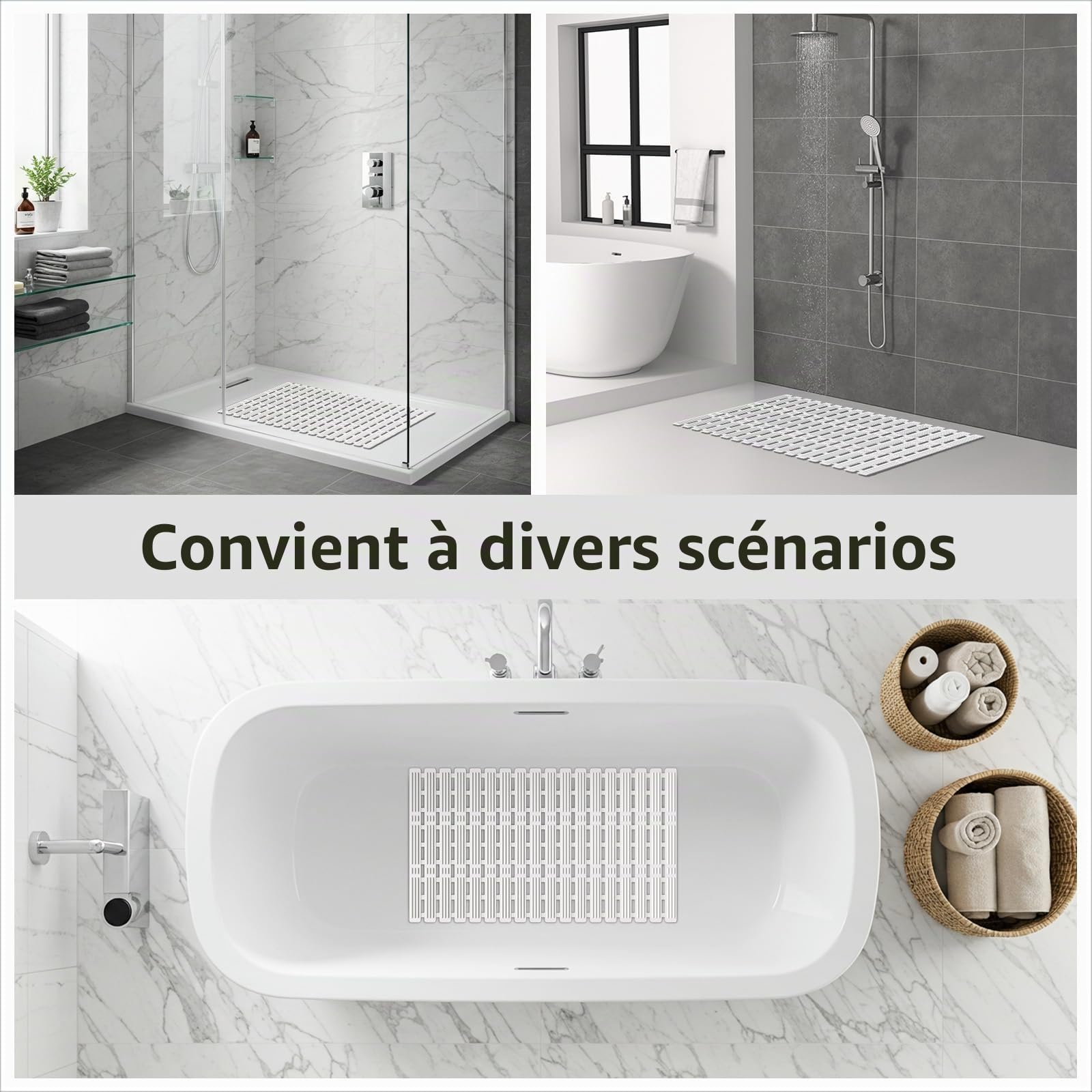XIYUNTE Tapis de Douche Antidérapant et Anti-Moisissure pour Personnes Âgées - 68 x 40 cm - Tapis de Bain Intérieur avec Ventouses Puissantes