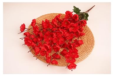 SPHINX Artificial Cherry Blossom Flower Bunch(7 Forks per Bunch),56cm Silk Flowers for Vase,Home Decor,Trousseau,Backdrop,Ganesh Chaturthi,Diwali,Wedding Centerpiece,Party,DIY Crafts-2 Bunches,Red