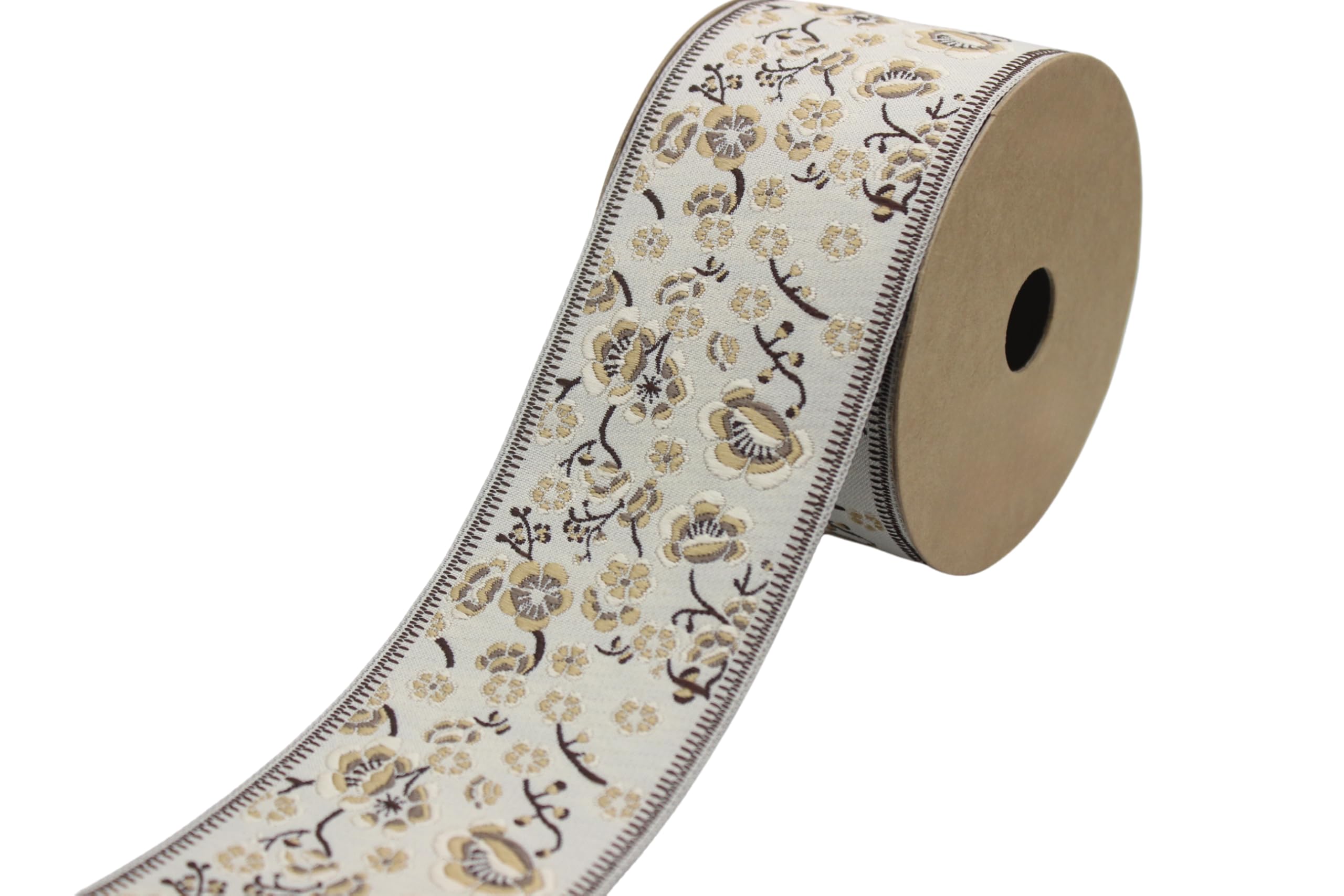 Ruban jacquard brodé floral marron de 3,8m V3 215