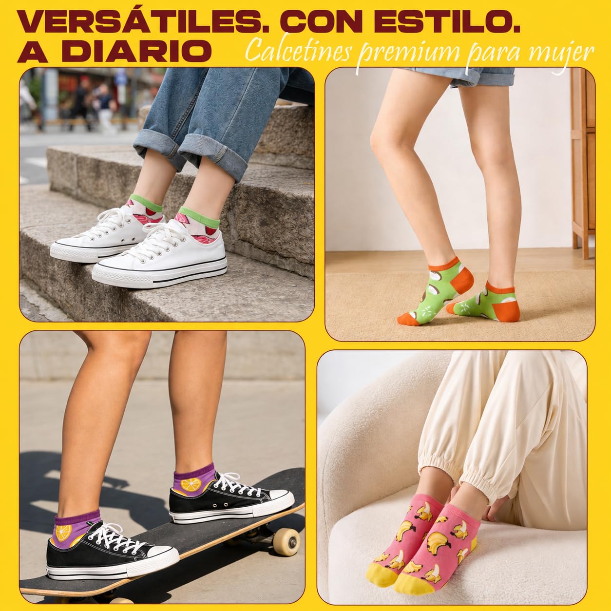 Calcetines Divertidos para Mujeres, 8 Pares Algodón Tobillo, Regalos Únicos