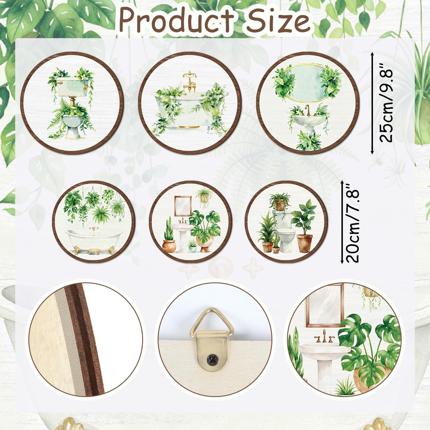 TOARTi Botanical Bathroom Wall Art Set Round Sage Green Plant Wall Hanging | 6PCS Farmhouse Plant Toilet Wooden Sign,Sage Botanical Wall Decor for Washroom,Toilet Decoration,Green Plant Bathroom Artwork