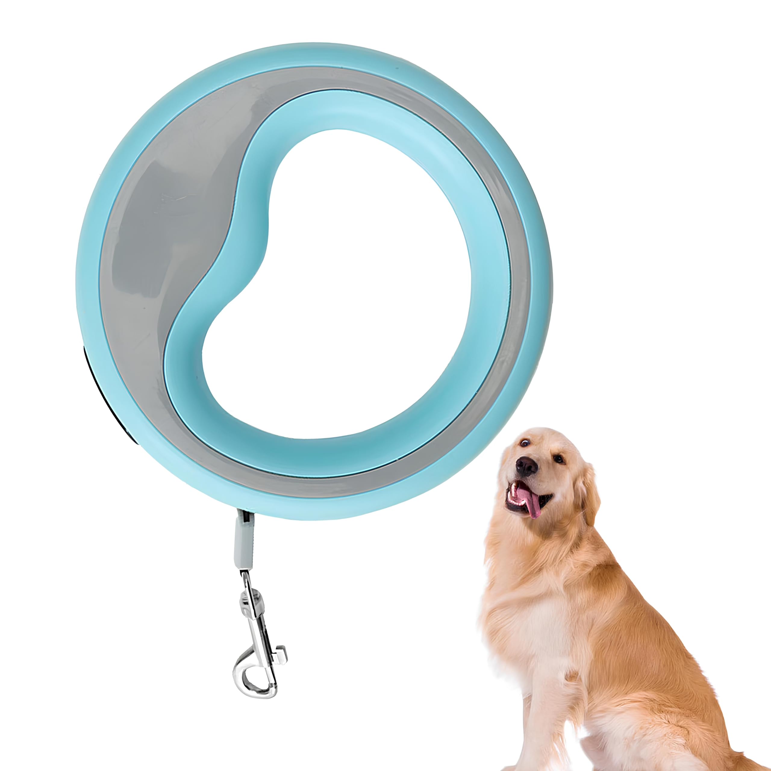 Mavi 2.5 metre otomatik köpek tasması, plastik gövde ve metal kancayla
