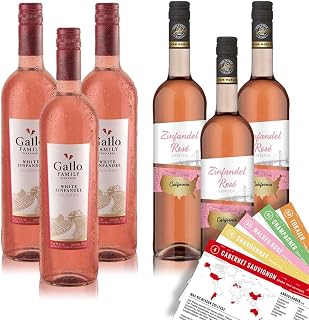 VINOX Zinfandel Probierpaket | OverSeas - Gallo Rosé | Rosé Zinfandel Paket | helle lachsrosafarbende Roséweine | mit VINOX Weinkarten vom Sommelier im (6x0,75 l) Weinpaket