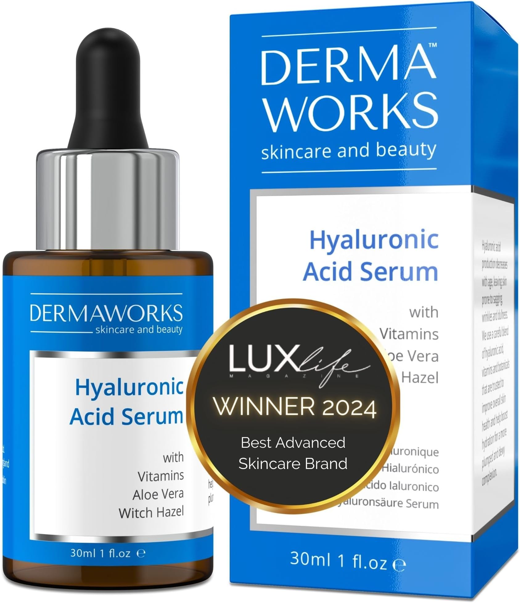 HYALURONIC ACID SERUM for Face - Hydrating Plumping Face Serum with Vitamin C - Lightweight Non-Greasy Glow Serum for All Skin Types - Anti Aging Hydrating Face Serum DERMAWORKS