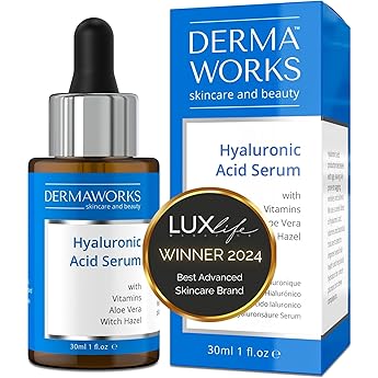 HA Hyaluronic Serum Face Care with Vitamin C Aloe Vera & Witch Hazel - Hyaluronic Acid Moisturising Serum for Face & Microneedling - Pores Reducing Radiant Skin Skin Care by DERMAWORKS
