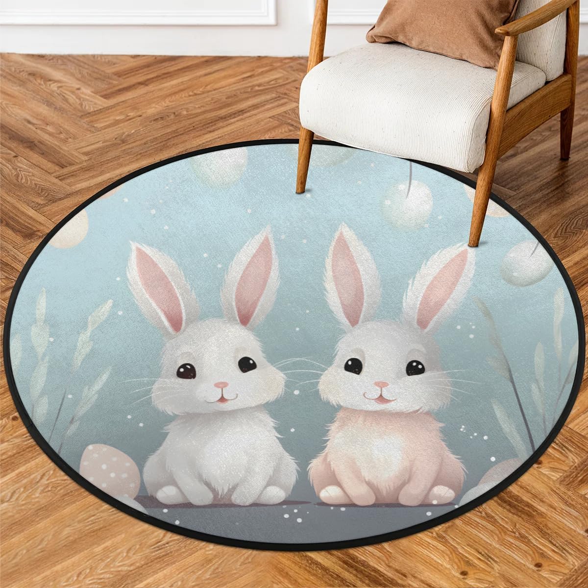 Rug Area, Easter Egg Rabbit Rug Accent Anti-Slip Distressed Protector Gaming Computer Chair Mat Throw Rugs Floor Carpet for Living Room Bedrooms Laundry Decor Gaming Diameter 33.88in
