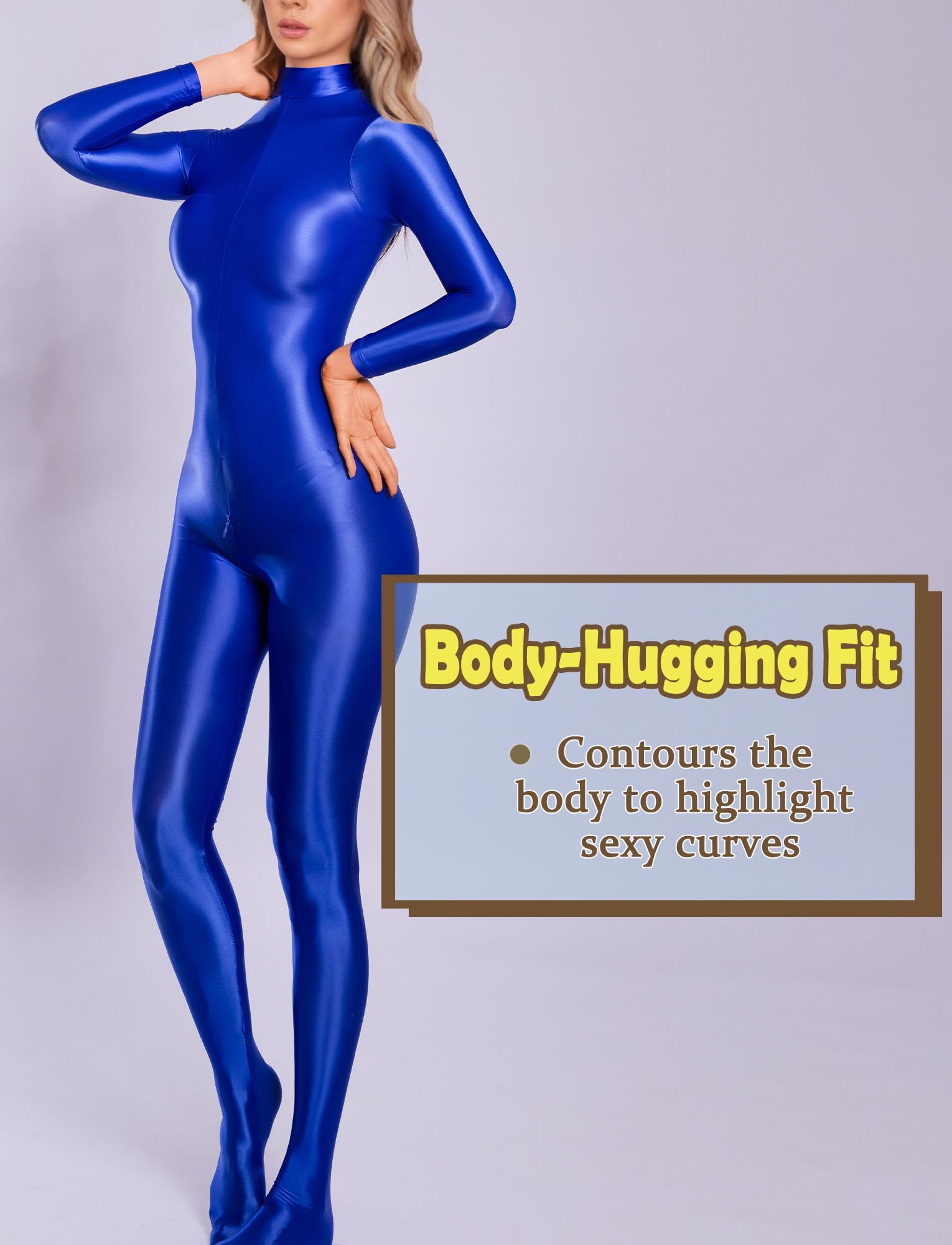 SEAUR Tuta da donna lucida a olio trasparente trasparente a maniche lunghe Catsuit con cerniera