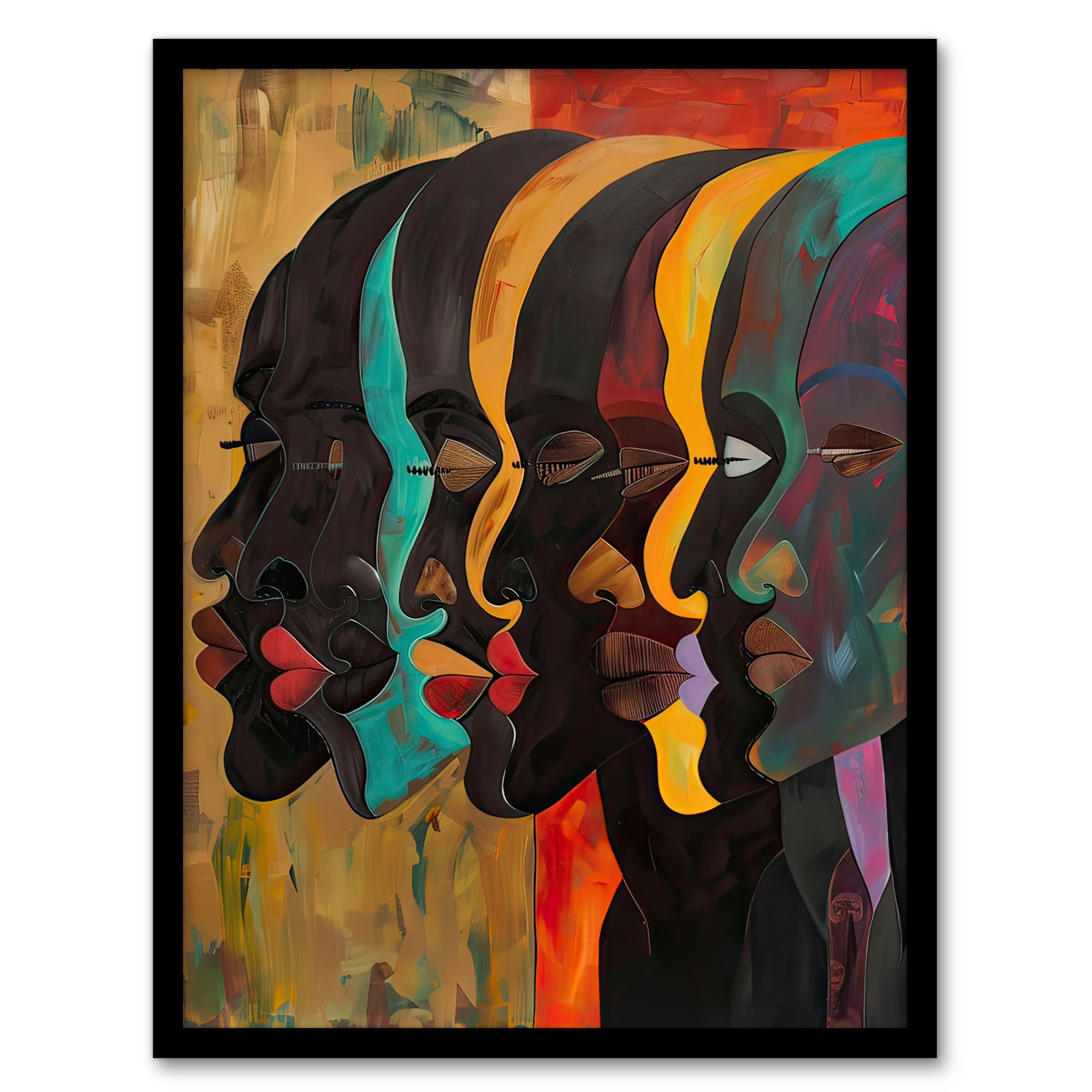 Artery8 Abstract Black Profile Portrait Painting Trippy Living Room Artwork Framed Wall Art Print A4