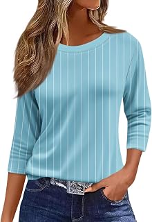 3/4 Sleeve Tops for Women Fashion Floral Print Vintage Tshirts 2025 Fall Casual Loose Crew Neck Blouses