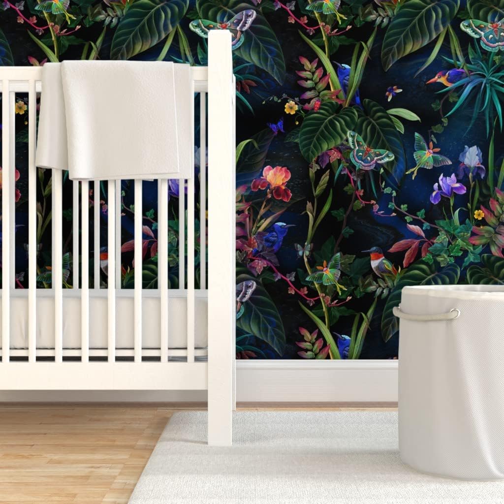 Removable Wallpaper 3ft x 2ft - Tropical Paradise Butterflies Birds Hummingbirds Jungle Custom Pre-Pasted Wallpaper by Spoonflower