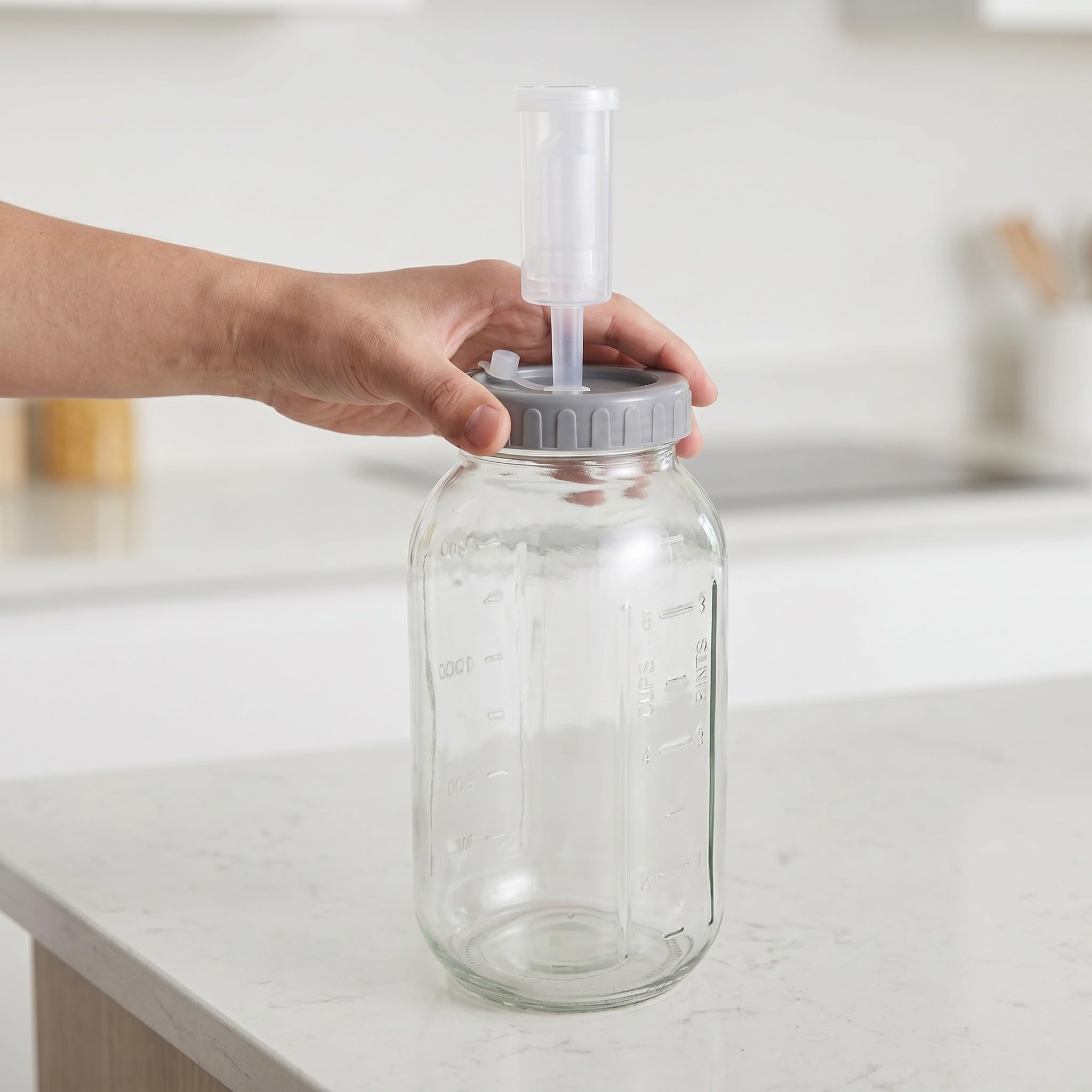 Veemoon Fermentationsset, Weithals-Einmachglas, 1,9-Liter-Sauerkraut-/Einlege-Set mit Gärröhrchen, für Kimchi, Kombucha, eingelegtes Gemüse, inklusive Kreidetafel und Bindfaden