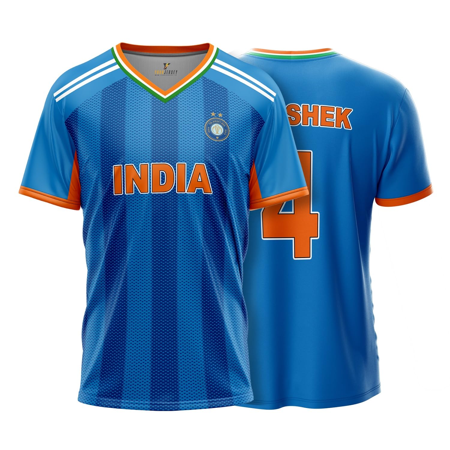 Indian T20 Jersey 2026 V Neck | Custom Name & Number Cricket Jersey for Men & Kids | Personalized Blue India Cricket T-Shirt | Airofab Sportswear | Sizes 2Y–4XL