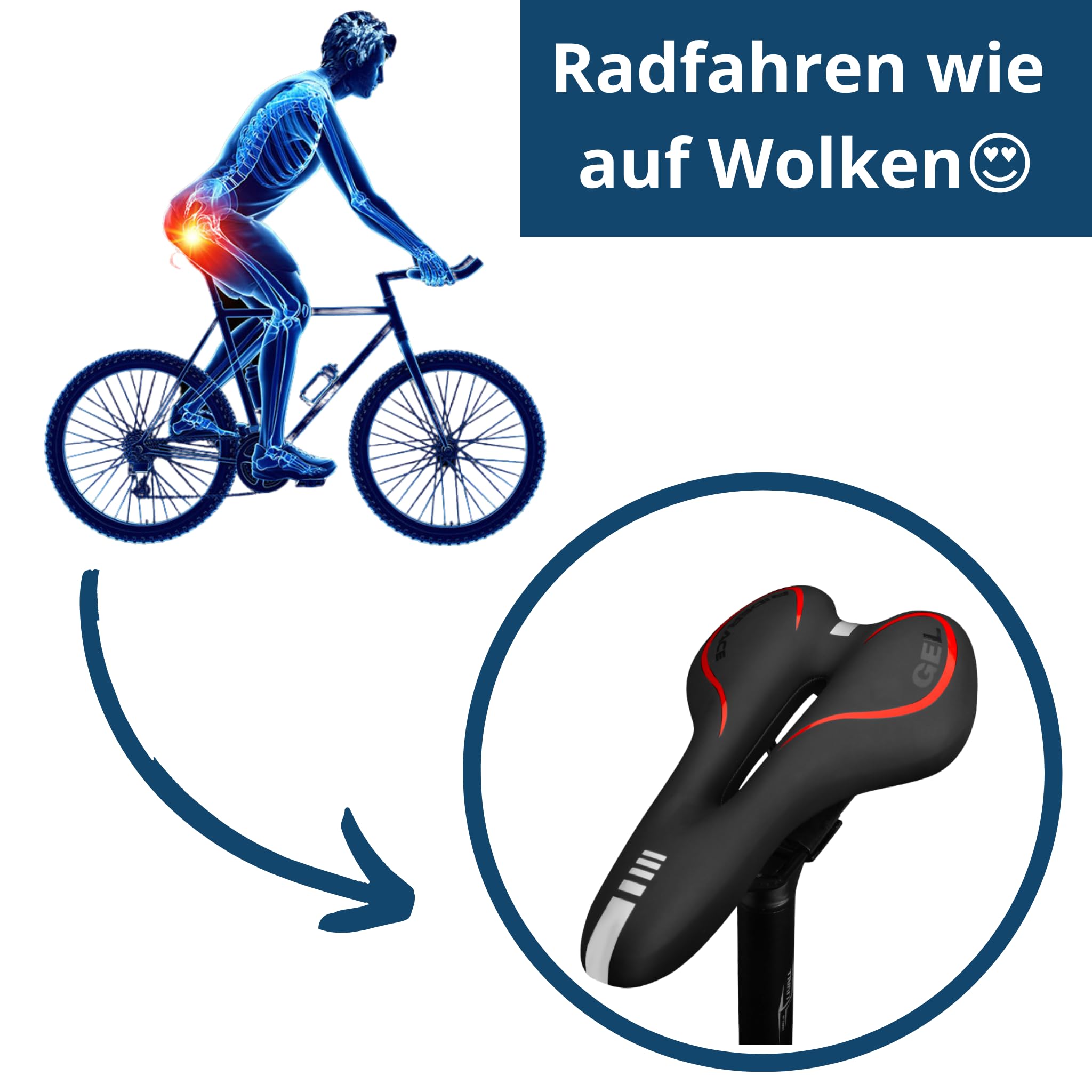 Fahrradsattel SpeedGel Atmungsaktiver Mountainbike-Sattel, wasserdichtes PU-Leder, reflektierend, bequem, für Rennrad