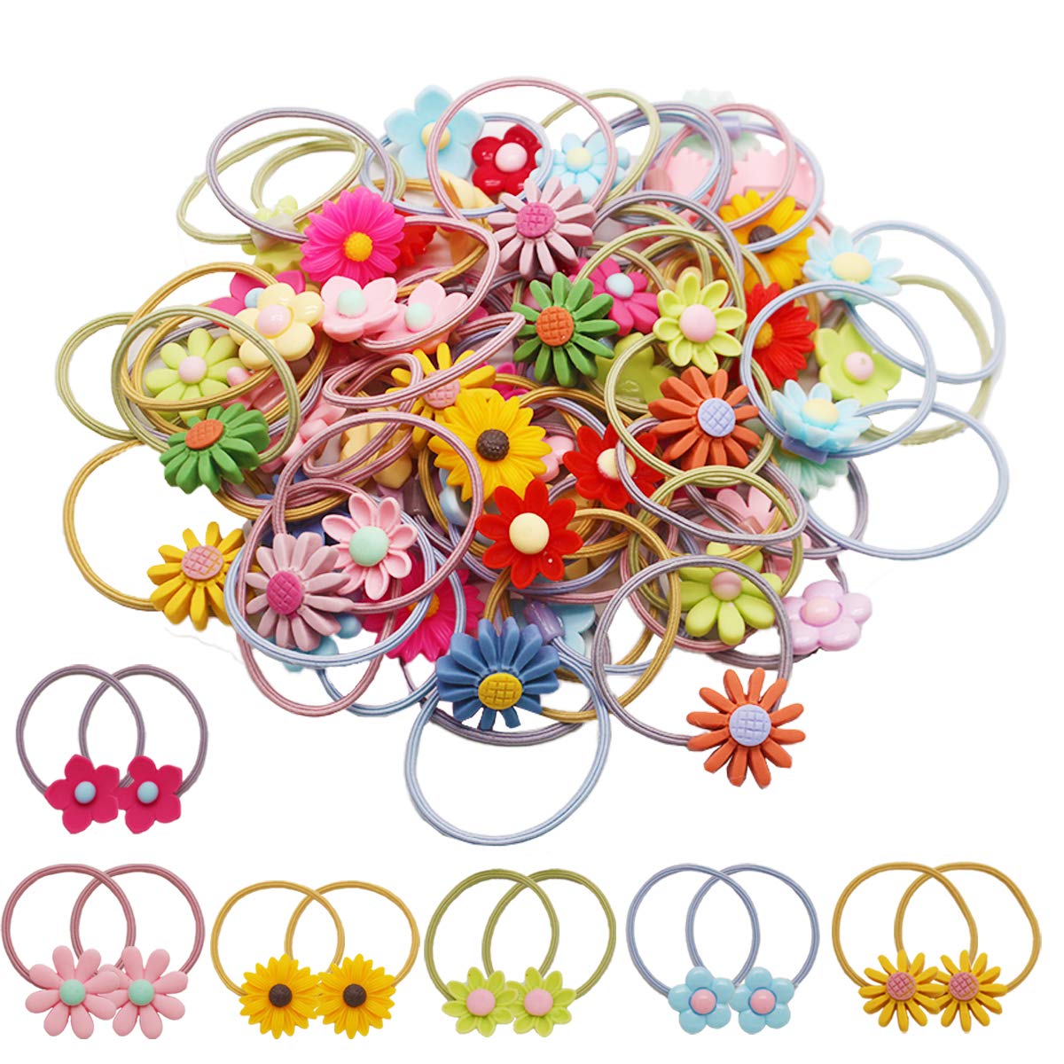 60Pcs/30Pair Baby Girls Elastic Hair Ties,Soft Rubber Bands Hair Bands Holders Pigtails Hair Accessories for Girls Infants Toddlers Kids