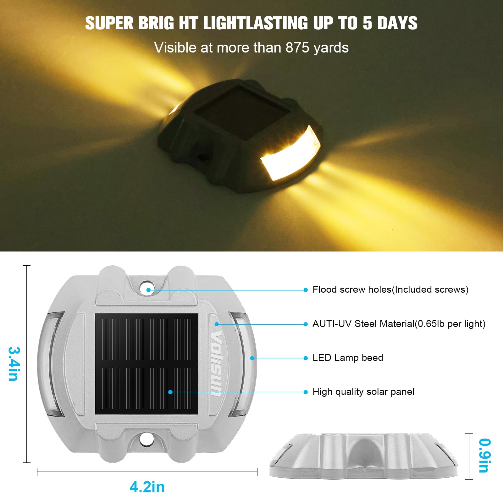 Photo 1 of VOLISUN Solar Deck Lights Driveway Dock Lights, 16-Pack Led IP68 Waterproof Outdoor Warning Step Lights for Driveway Sidewalk Garden Pathway Yard(Warm White, Auto On/Off