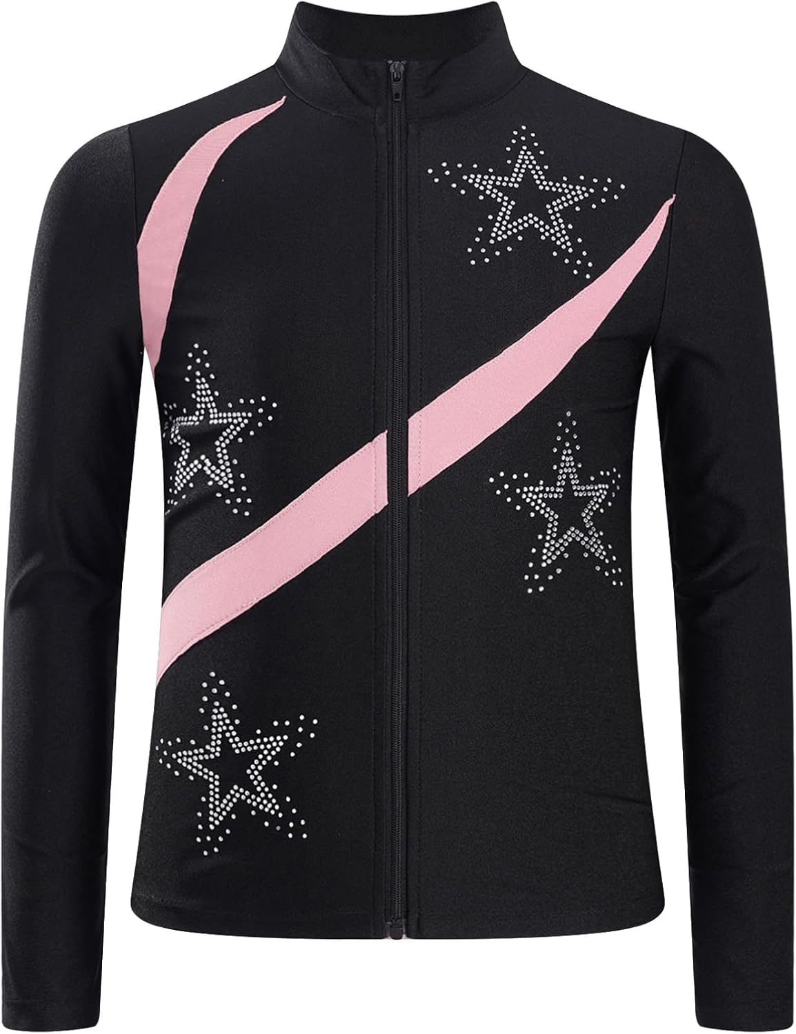 Aislor Kids Girls Sparkly Diamond Skating Sweatshirts Long Sleeve Zipper Figure Ice Skating Training Gymnastics Tops