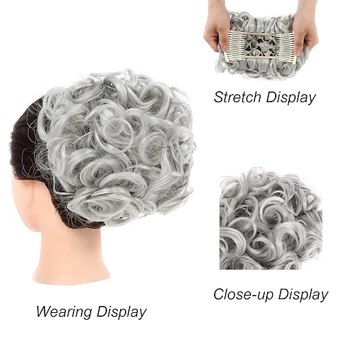 Miniatura 2 de Elaine Peines de cabello desordenado, extensión de moños de pelo rizado, moño grueso, pieza de pelo con clip en cola de caballo para mujer (marrón