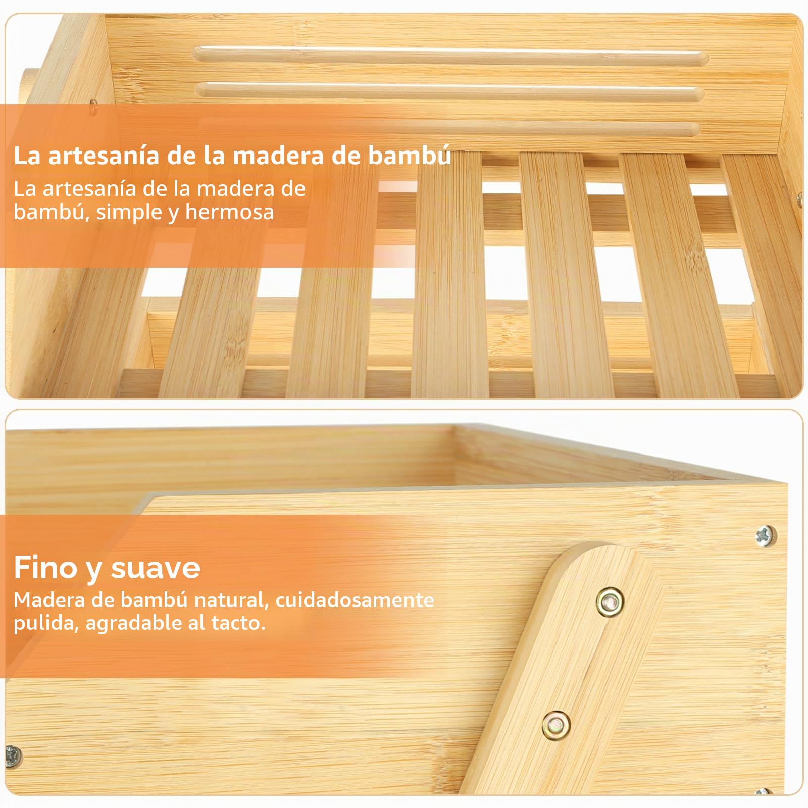 HUOLE Soporte para cesta de fruta de madera de pan en la cocina, soporte para cesta de frutas de bambú, 3 niveles, para encimera de cocina de frutas, 30 x 33 x 41 cm