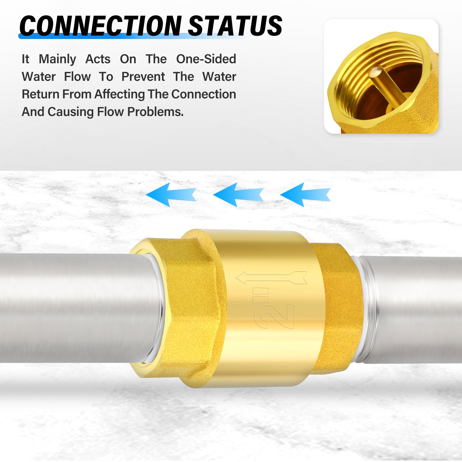 TAILONZ PNEUMATIC 2 piezas Válvula de retención de latón 2" Rosca hembra, prevención de reflujo, válvulas de retención unidireccionales
