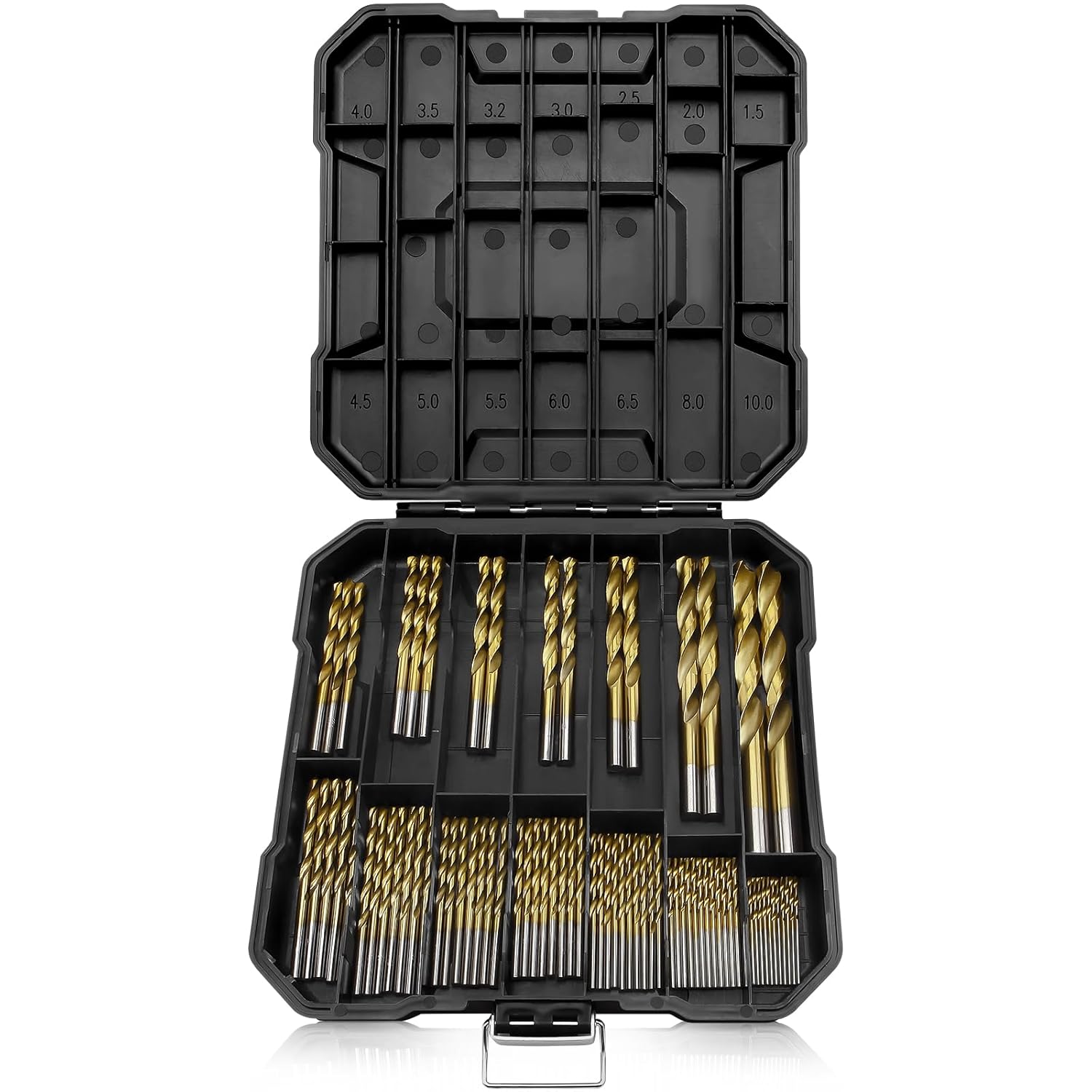99pcs Titanium Coated Drill Bit Set - 135° Tip HSS Bits Kit with Storage Case, 1/16" to 3/8", for Aluminum, Copper, Soft Alloy Steel, Wood, Plastic
