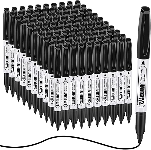 SMELHA Marcadores permanentes, paquete de 100 rotuladores permanentes negros, juego de marcadores permanentes negros a granel, punta fina,