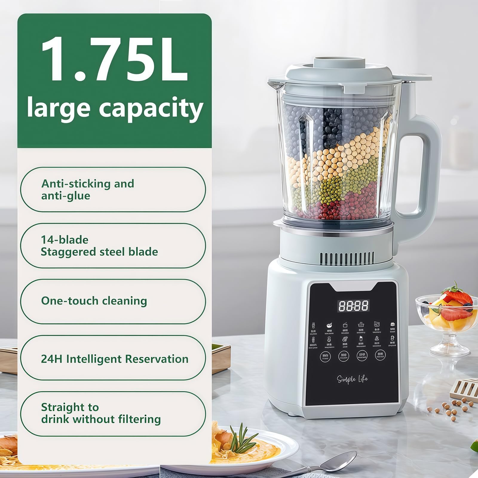 Szybki blender na blat 1200 W, kruszarka do gorącego i zimnego lodu oraz robot kuchenny z cichą pracą 60 dB (szary tytanowy)