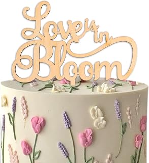 Love Is In Bloom Wood Cake Topper - Floral Bridal Shower Party Cake Decoration Supplies, Wildflower Themed Wedding Shower, Engagement, Bachelorette Party Cake Decor