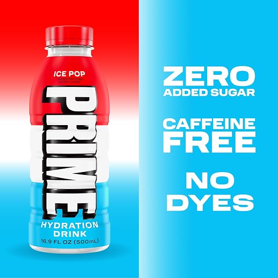 PRIME Hydration ICE POP | Sports Drinks | Electrolyte Enhanced for Ultimate Hydration | 250mg BCAAs | B Vitamins | Antioxidants | 2g Of Sugar | 16.9 Fluid Ounce | 12 Pack
