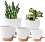5 Pack Plant Pots Indoor 7/6.5/6/5.5/5 Inch Flower Pots Self Watering Planters for Indoor Plants with Drainage Hole Plastic Plant Pot for African Violet Cactus Flowers Succulents(Black)