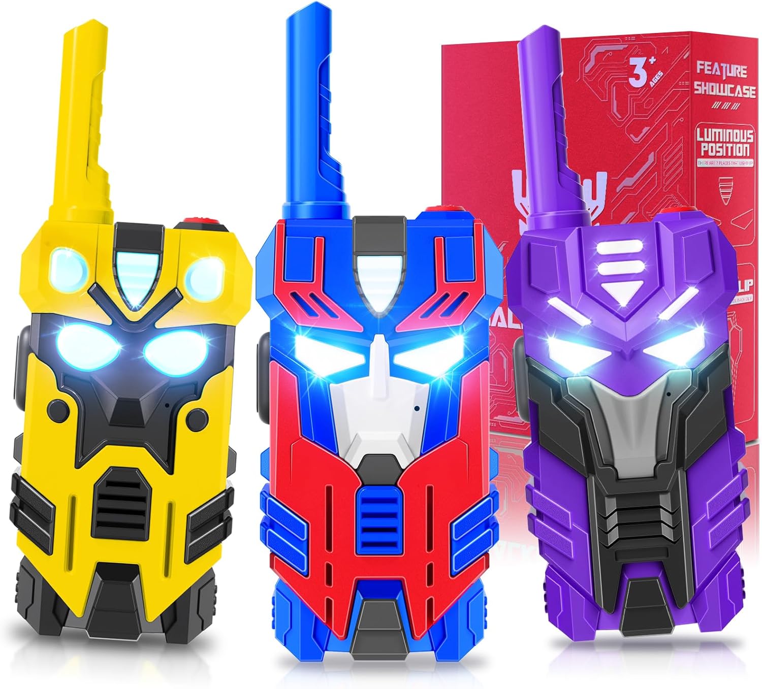 Transform Walkie Talkies for Kids Robot Toys, 3 Pack with Cool Light-Up Eyes & 2500 FT Range, Outdoor Camping Toys, Birthday Gifts for Boys Girls Ages 3-12