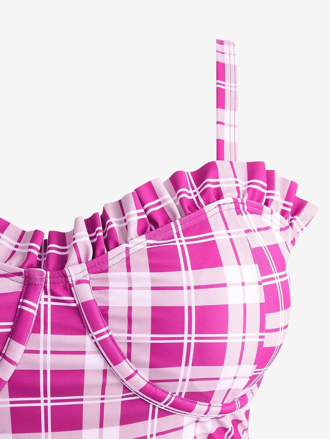 ROSE GAL Plus Size Ruffles Flounce Padded Plaid Three Piece Skirt Tankini Swimsuit