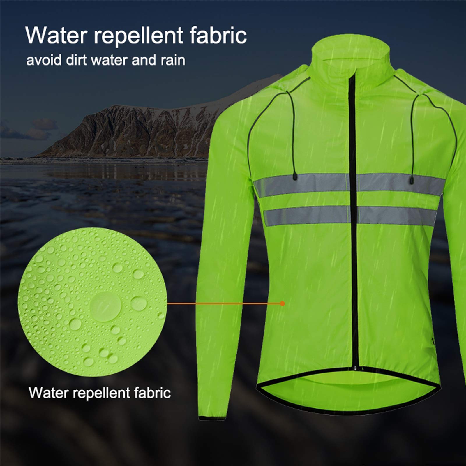 Veste De Vélo pour Hommes,Veste à Manches Longues Réfléchissant Coupe-Vent Randonnée à Vélo Sécurité Veste De Running Résistant à l'eau Manteau Vêtements De Sport,pour Pl