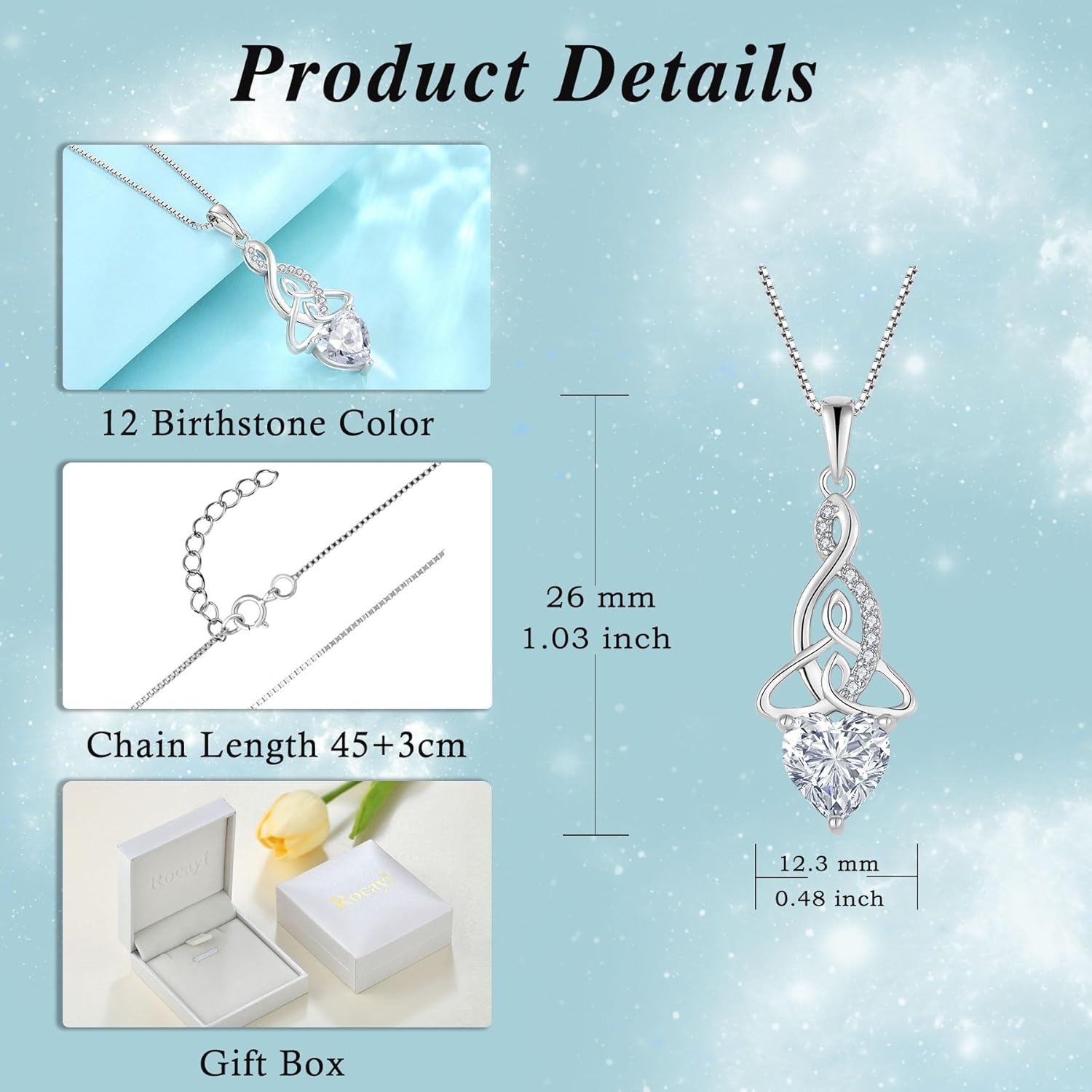 Infinity Celtic Knot Necklace for Women 925 Sterling Silver Birthstone Pendant Irish Jewelry Gifts for Her - Image 6