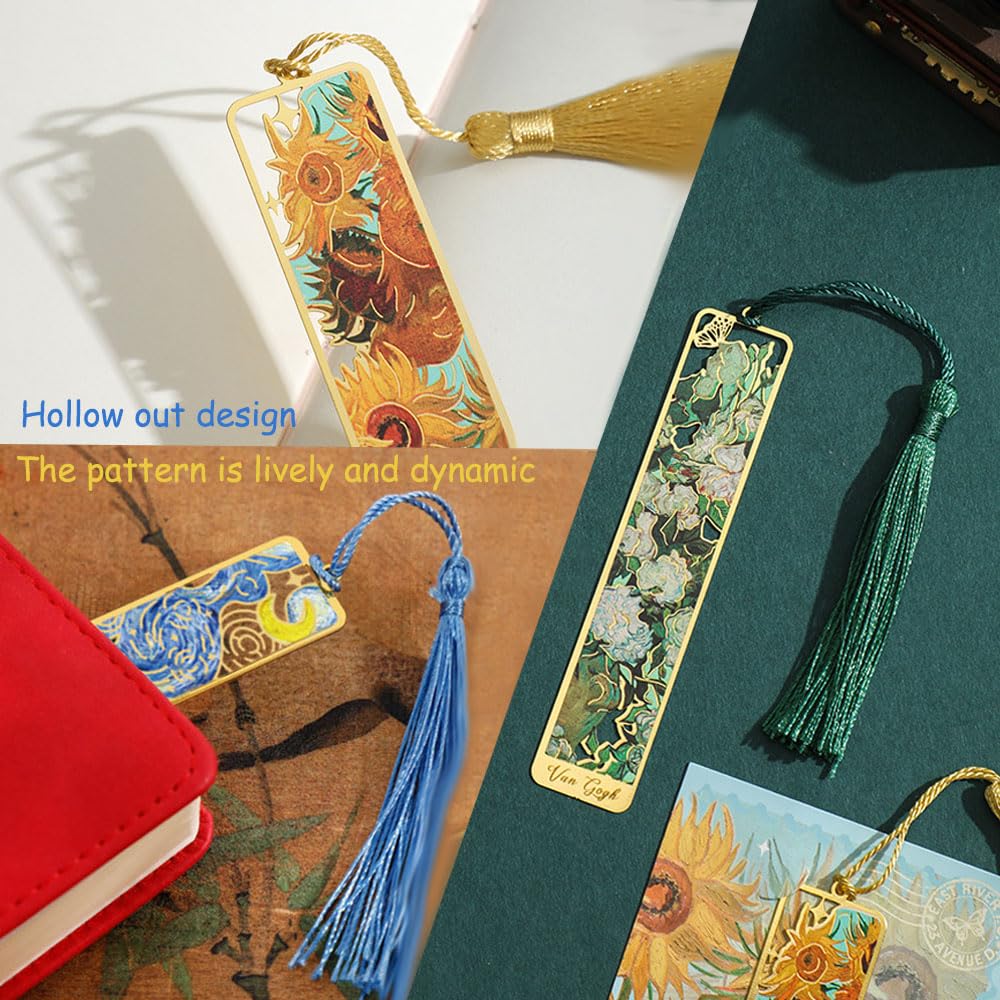Marcadores de libros de metal hueco con borlas, 3 piezas, Regalos para amantes de libros