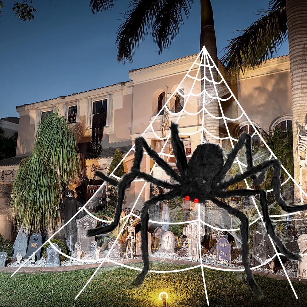 3pcs 212'' Halloween Spider Web 49" Halloween Decorations Stretch Cobweb Fake Spider for Indoor/Outdoor Yard Decorations Home party favors Costumes House Décor