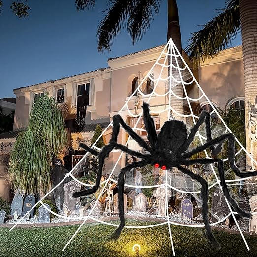 3pcs 212'' Halloween Spider Web 49" Halloween Decorations Stretch Cobweb Fake Spider for Indoor/Outdoor Yard Decorations Home Party Favors Costumes House Décor