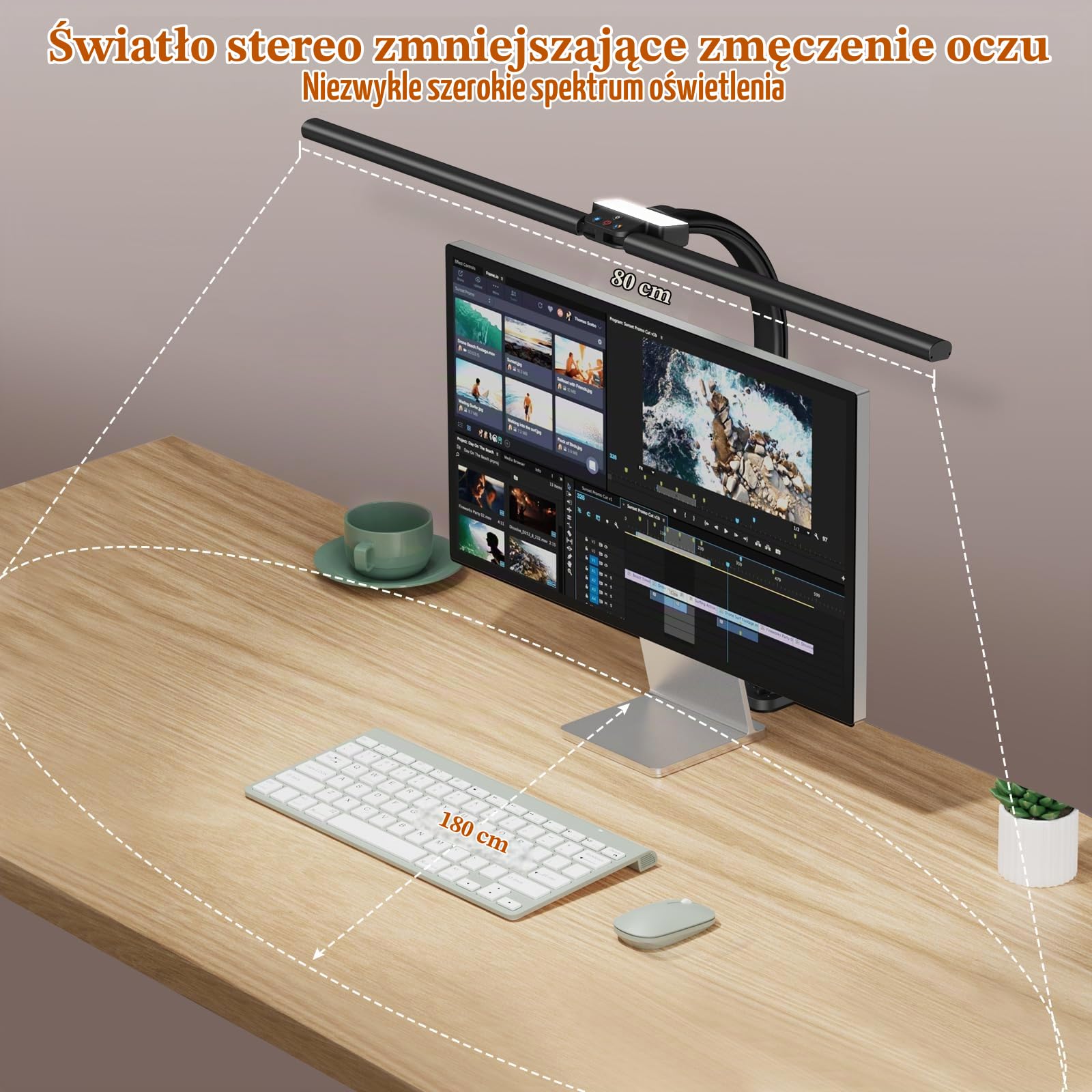 tantu Lampa biurkowa LED, ściemniana, 15 W, bezprzewodowe ładowanie i ładowanie USB, 24 W, 80 cm, podwójna głowica, 5 kolorów, 5 poziomów jasności (czarna – klipsy)