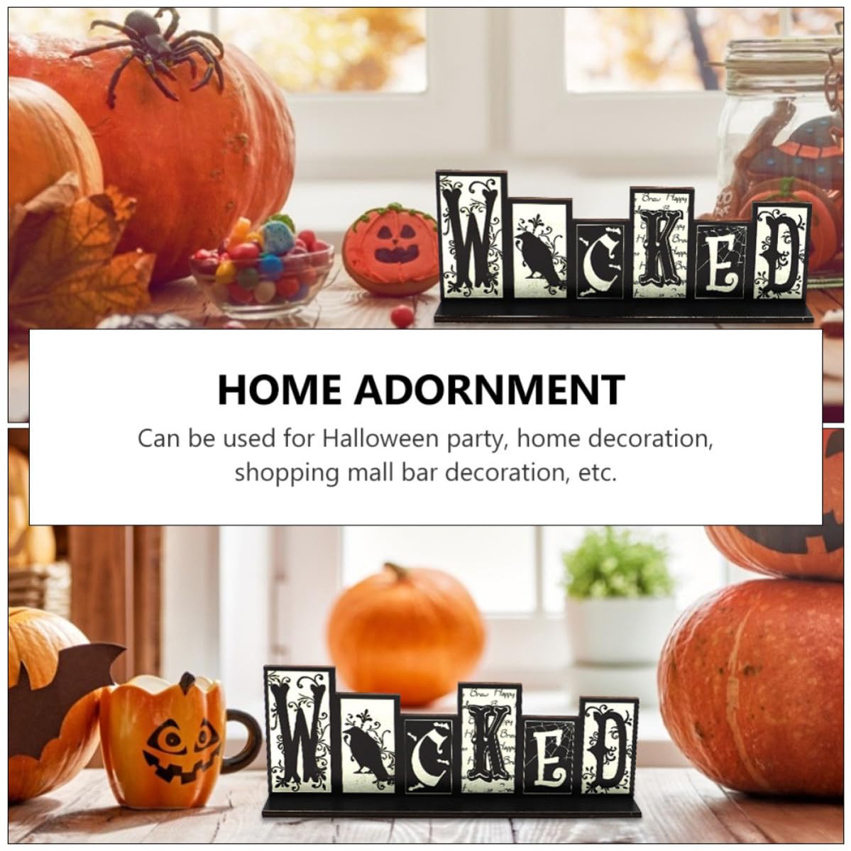 Abaodam 7 Pezzi Decorazione Halloween in Legno Nero, Ornamenta la Festa Stile Unico e Superficie Liscia, per Decorazioni di Halloween in Bar e Centri Commerciali